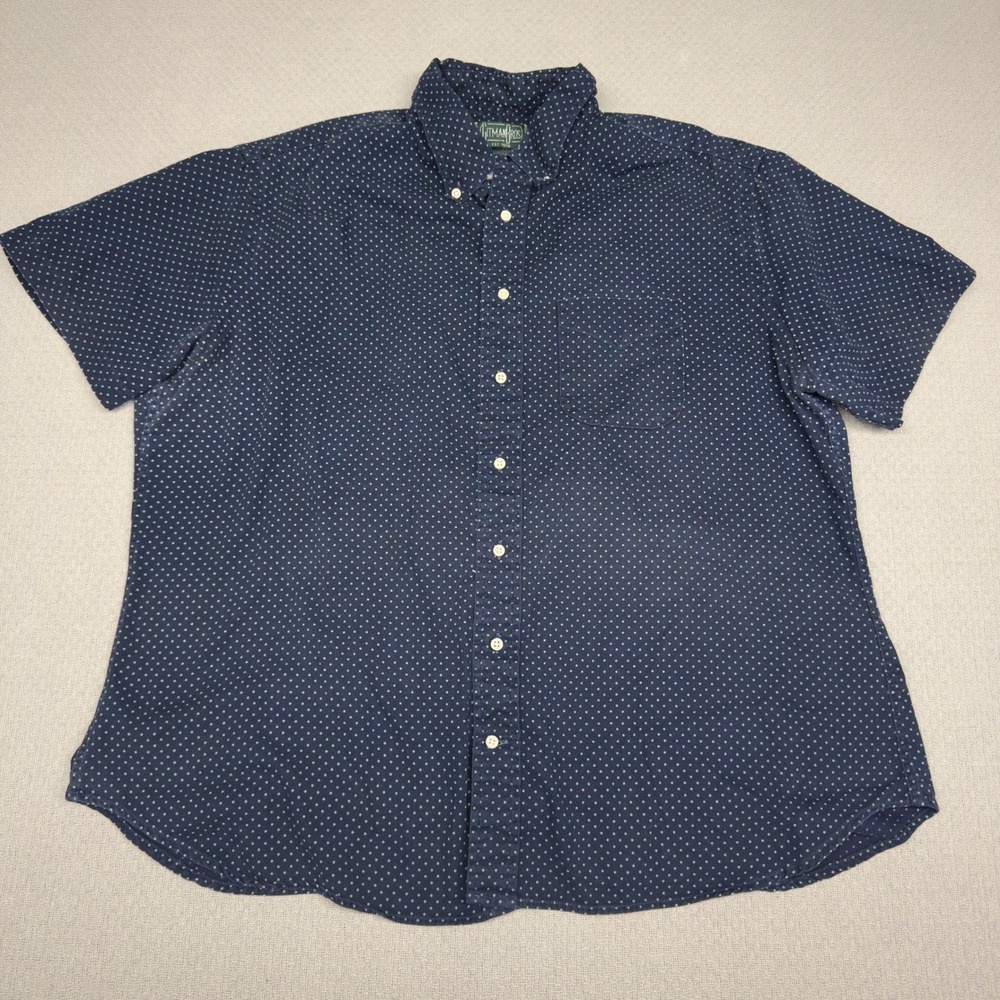 Gitman Bros Vintage Shirt Mens XXL Navy Blue Polka Dot Short Sleeve Made in USA